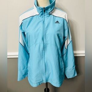 adidas Light Blue and White Zip-Up Track Jacket